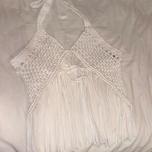 Fringe Crochet Backless Halter Top
